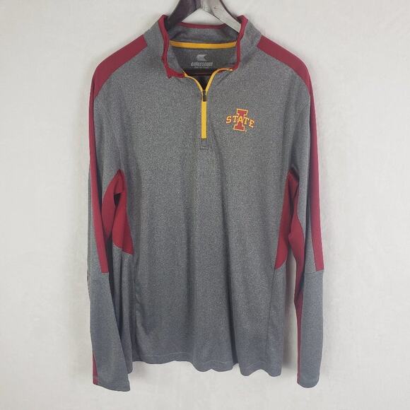 Colosseum Iowa State Pullover Men L 1/4 zip Performance Grey Knit Color Block - Picture 1 of 8